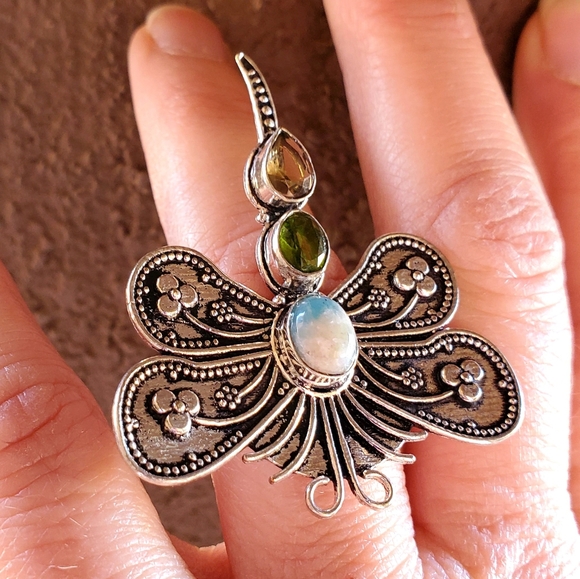 New Stunning Multi Gemstone 925 Silver Dragonfly Ring. - Picture 3 of 14